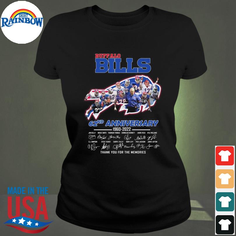 Buffalo Bills 62nd anniversary 1960 2022 thank you for the memories  signatures shirt, hoodie, sweater, long sleeve and tank top