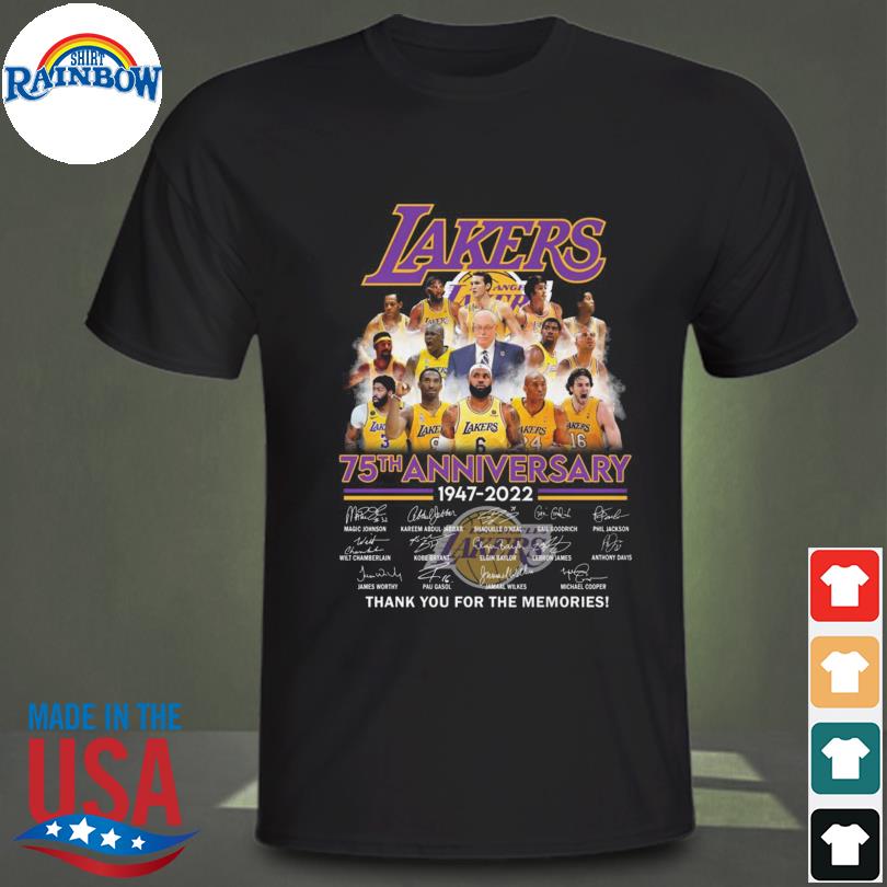 Los Angeles Lakers 75th anniversary 1947 2022 thank you for the memories  signatures shirt, hoodie, sweater, long sleeve and tank top