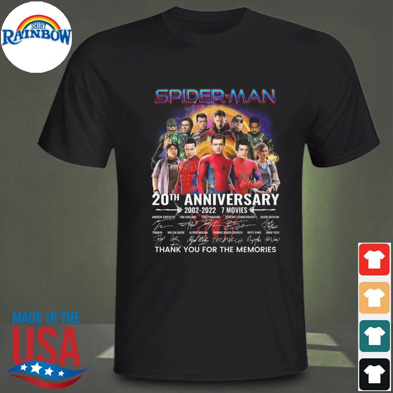 Funny Spider Man 20th anniversary 2002 2022 7 movies thank you for the  memories signatures shirt, hoodie, sweater, long sleeve and tank top