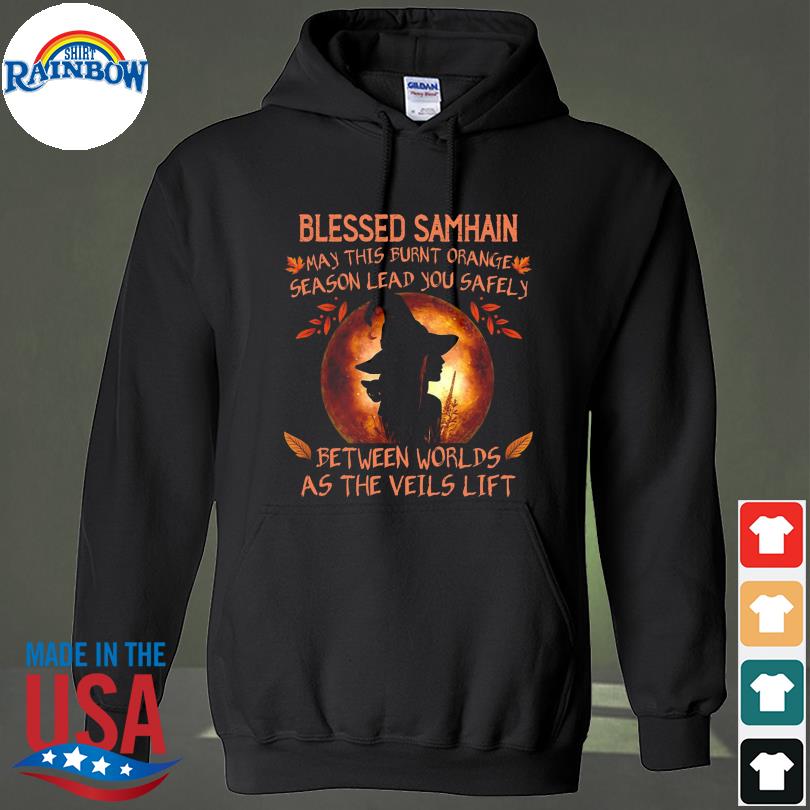 Witch blessed samhain may this burnt orange season lead you safely halloween s hoodie