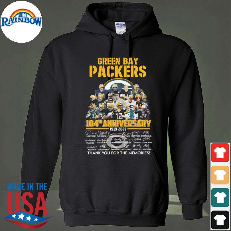 Green bay packers 104th anniversary 1911 2023 thank you for the memories  signatures shirt, hoodie, sweater, long sleeve and tank top