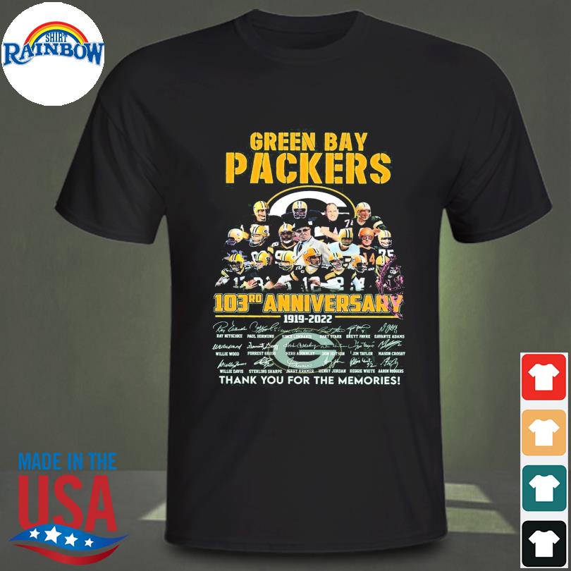 Official green bay packers 103rd anniversary 1919 2022 thank you for the  memories shirt, hoodie, sweater, long sleeve and tank top