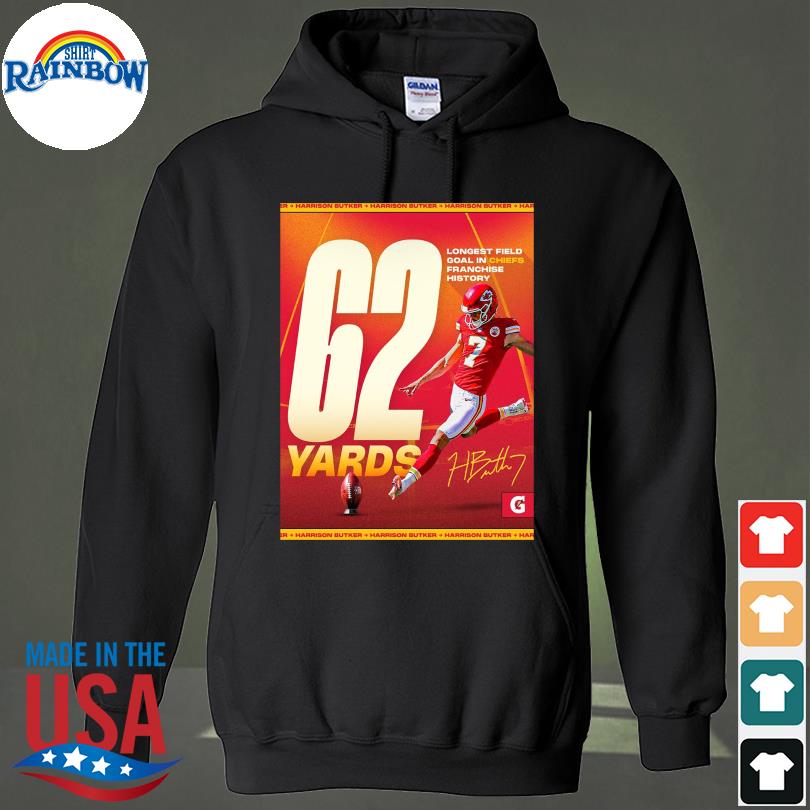 Kansas city Chiefs harrison butker 62 yards longest field goal in Chiefs  franchise history shirt, hoodie, sweater, long sleeve and tank top