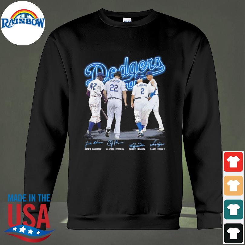 Los Angeles Dodgers Jackie Robinson Clayton Kershaw Tommy lasorda Sandy  Koufax signatures shirt, hoodie, longsleeve tee, sweater