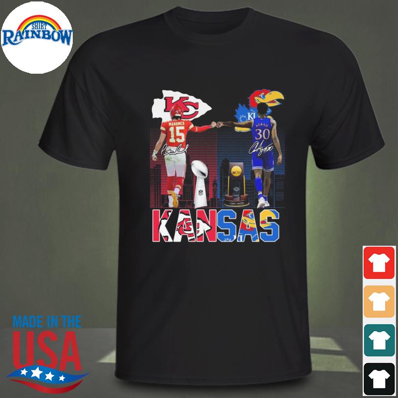 Kansas city Chiefs mahomes and Kansas jayhawks agbaji signatures shirt