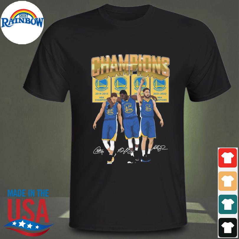 Steph Curry and Klay Thompson and Draymond Green Golden State Warriors champions signatures shirt