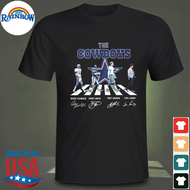 Official The Cowboys Roger Staubach Emmitt Smith Troy Aikman Tom Landry  signatures Abbey Road shirt., hoodie, sweater, long sleeve and tank top