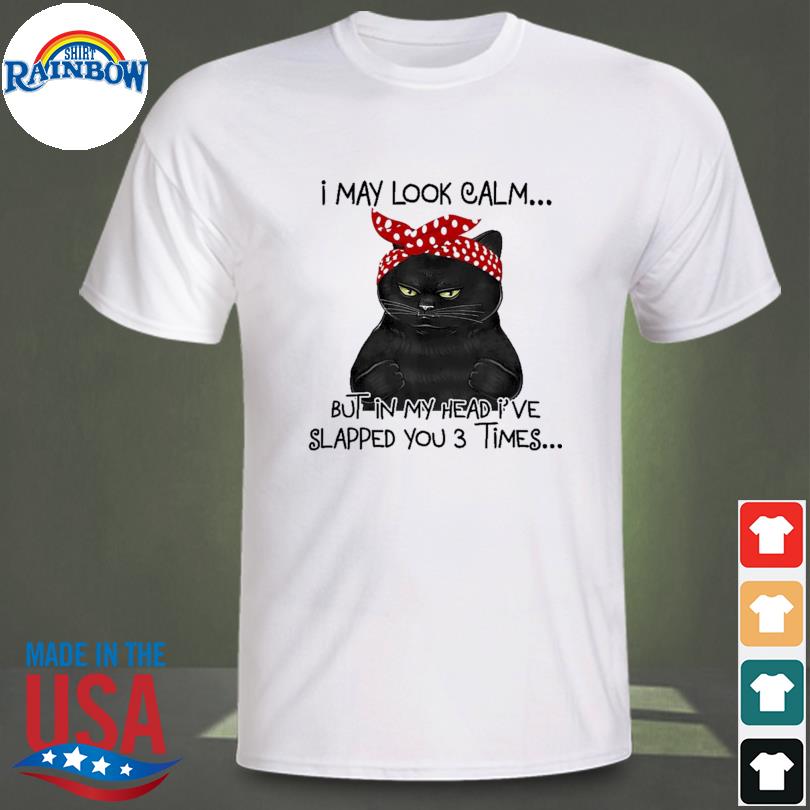 Black cat I may look calm but in my head I've slapped you 3 times shirt