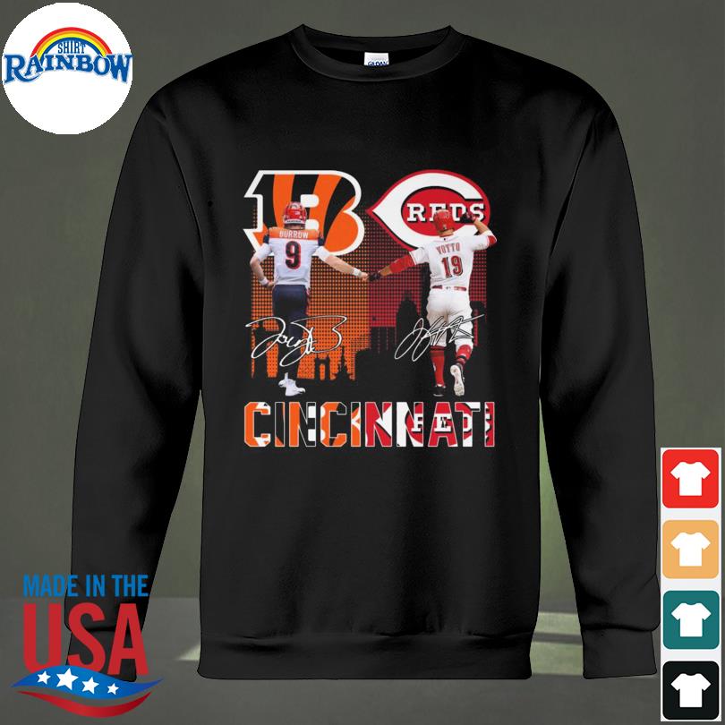 Joe Burrow Cincinnati Bengals and Joey Votto Cincinnati Reds Skyline City  signature shirt, hoodie, sweater, long sleeve and tank top