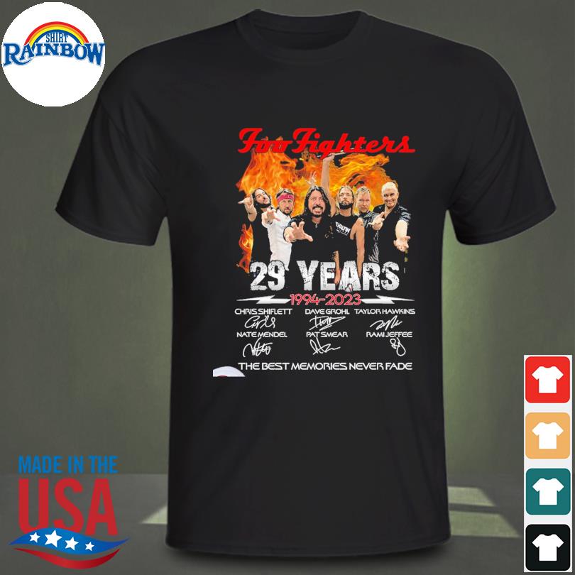 Foo fighters 29 years 1994-2023 signatures thank you for the memories taylor hawkins shirt