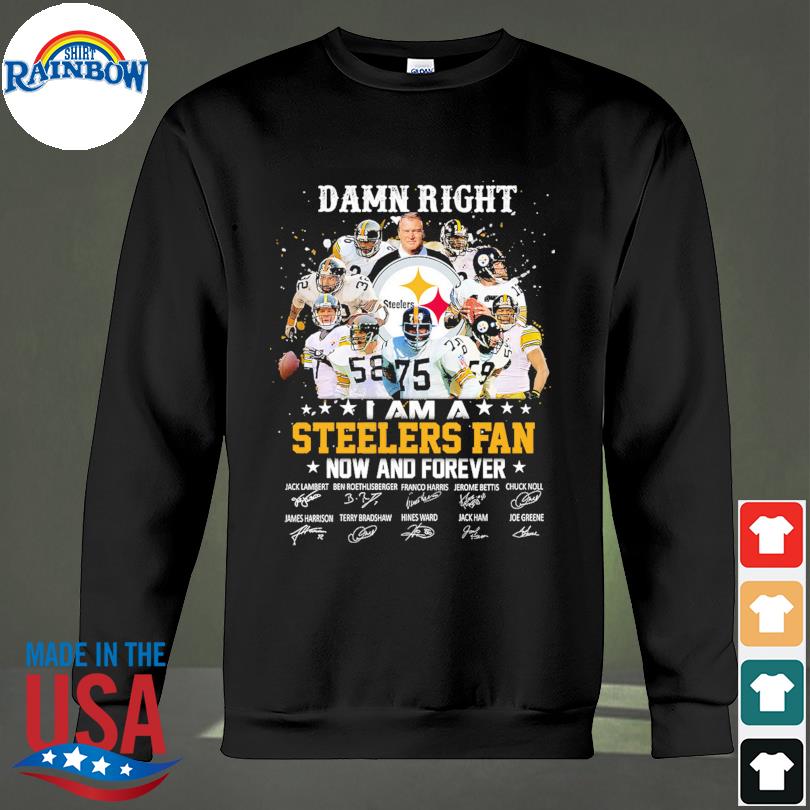 Funny Damn right I am a Pittsburgh steelers now and forever signatures 2023  shirt, hoodie, sweater, long sleeve and tank top