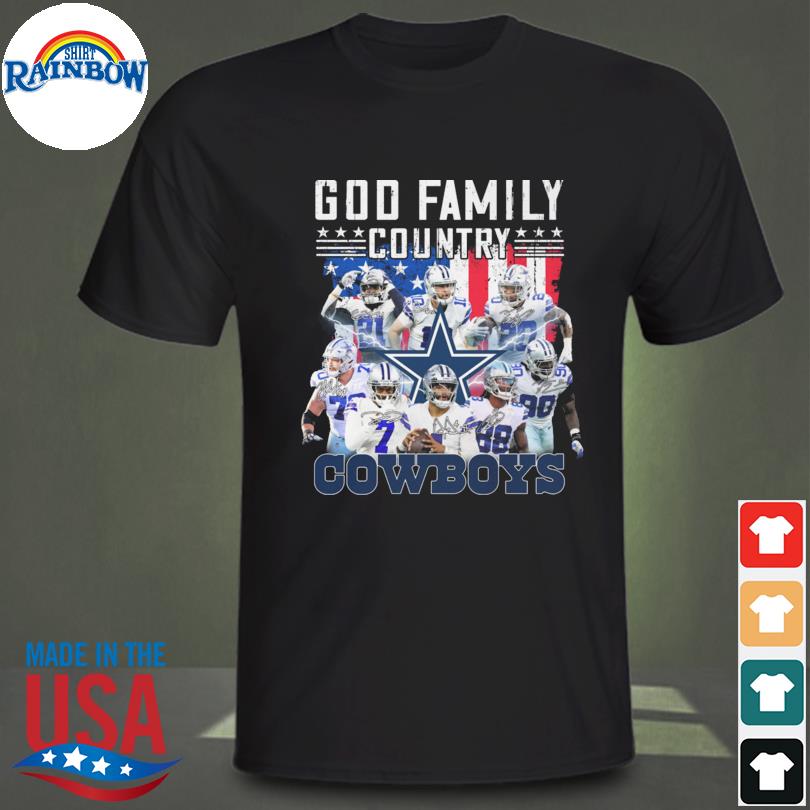 God family country Dallas Cowboys signatures American flag shirt