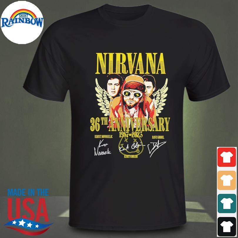 Nirvana band 36th anniversary 1987-2023 thank you for the memories rock band signatures shirt