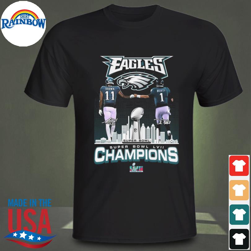 Philadelphia eagles A. J. Brown and Jalen Hurts super bowl Lvi champions shirt