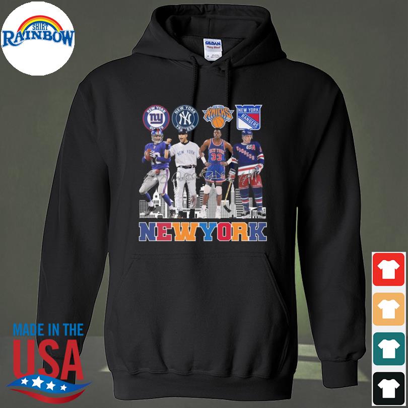 New York Giants New York Yankees New York Knicks and New York Rangers City signatures 2023 s hoodie