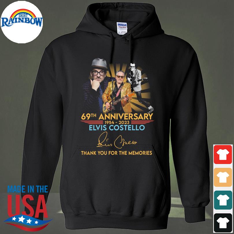 Funny Elvis Costello 69th anniversary 1954 2023 thank you for the memories signature s hoodie