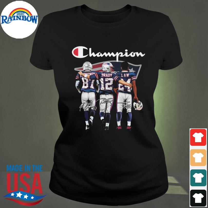 New England Patriots Gronkowski Brady and Law Champions 2023 signatures  shirt, hoodie, sweater, long sleeve and tank top