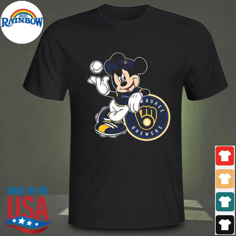 MLB Baseball Milwaukee Brewers Cheerful Mickey Mouse Shirt Long Sleeve T- Shirt