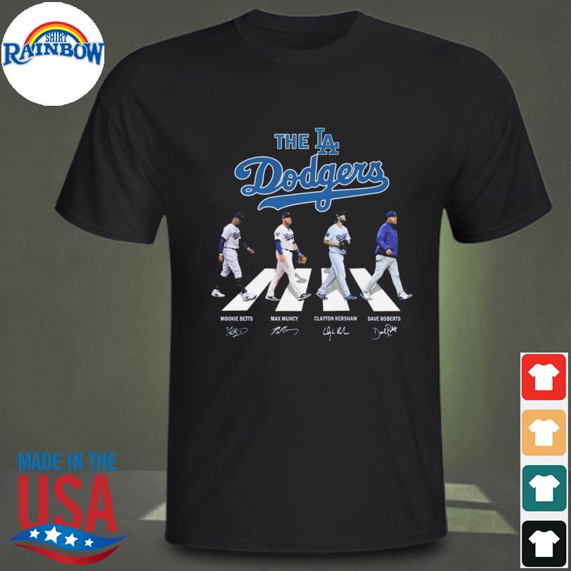 The Dodgers Mookie Betts, Max muncy, Clayton Kershaw and Dave Roberts abbey  road signatures shirt, hoodie, sweater, long sleeve and tank top