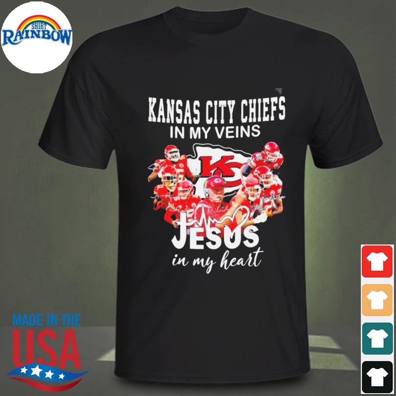 Best Kansas City Chiefs in my veins Jesus in my heart shirt, hoodie,  sweater, long sleeve and tank top