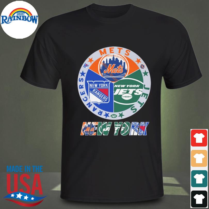 New York Sports Team License Plate Art Collage Jets Rangers Knicks Mets V2  T-Shirt by Design Turnpike - Pixels