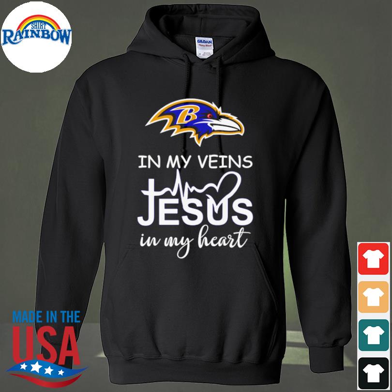 Baltimore Ravens in my veins Jesus in my heart 2023 shirt, hoodie