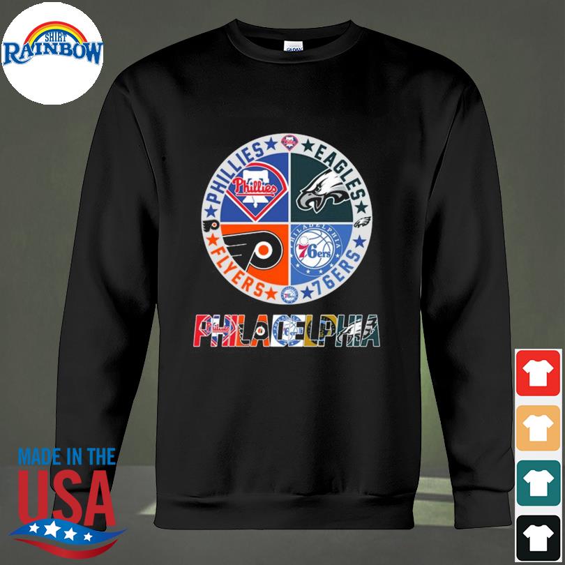 Philadelphia sports team eagles phillies flyers 76ers logo 2023 shirt,  hoodie, longsleeve, sweatshirt, v-neck tee